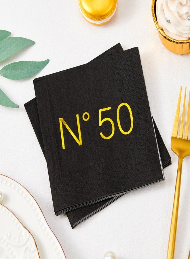 Crisky 50 Pcs N50 Black Gold Foil Cocktail Happy 50th Birthday Disposable Paper Napkins for 50th Birthday Party Decoration, 3-Ply - Image 4